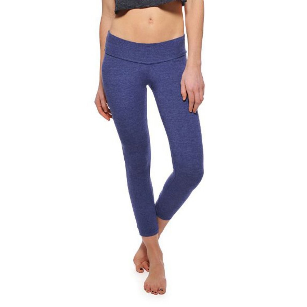 Alternative Apparel Move Rise With the Sun Yoga Pants Crop Keyhole Leggings Blue